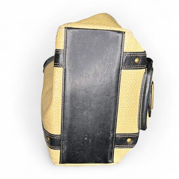 Vintage Coach Legacy Straw Tote Bag M05K-113 Black Leather Trim Y2K - Picture 6 of 9